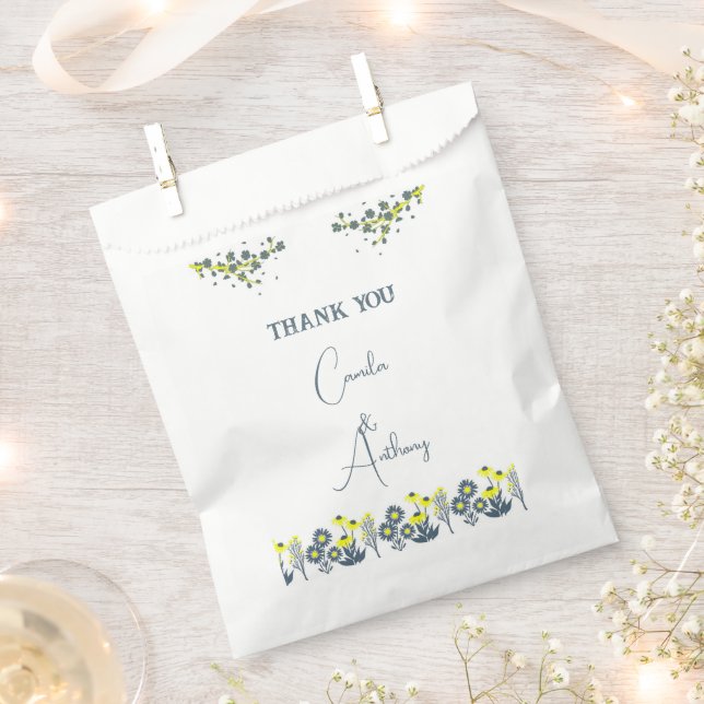 Sachets En Papier Fleur sauvage jaune bleu Floral Boho Mariage (Coupé)