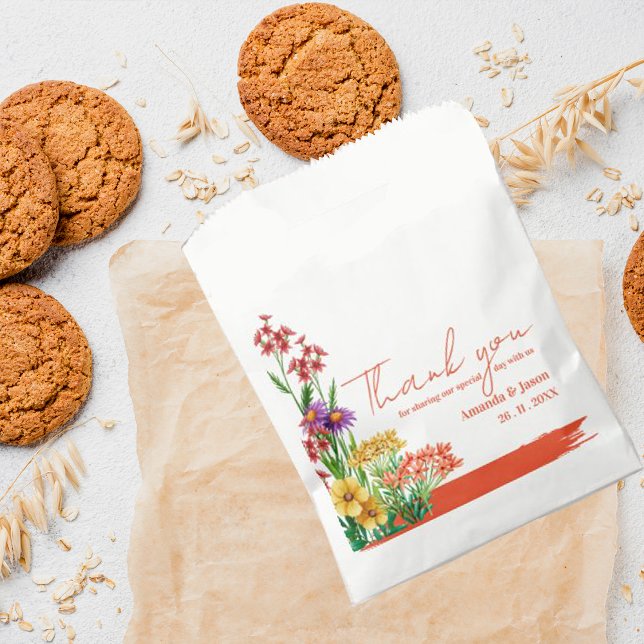 Sachets En Papier Fleur sauvage Orange Jaune Fête de Mariage Floral (Créateur téléchargé)