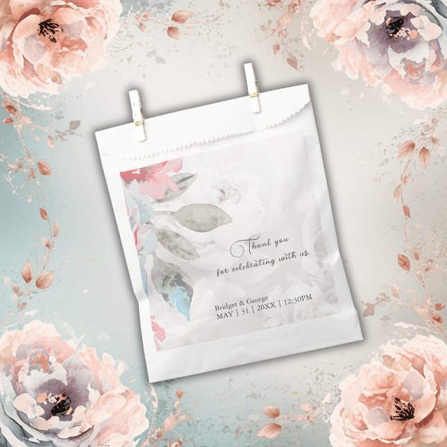 Sachets En Papier Fleur sauvage rose   de pivoine florale mariage (Créateur téléchargé)