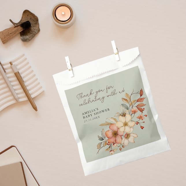 Sachets En Papier Fleur sauvage Sage Green Baby shower Boho  Rustiqu (Créateur téléchargé)