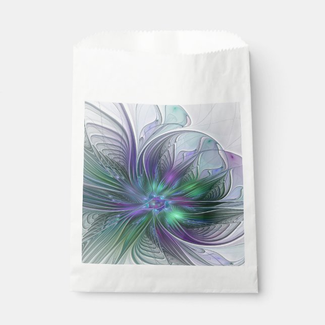 Sachets En Papier Fleur verte abstraite moderne fractale violette (Devant)