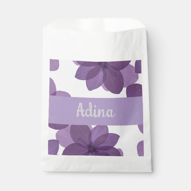 Sachets En Papier Fleur violette Bas Mitzva préférée sac avec nom (Devant)