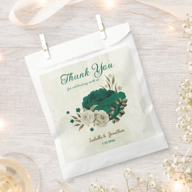 Sachets En Papier fleurs beige vert émeraude mariage  (Coupé)