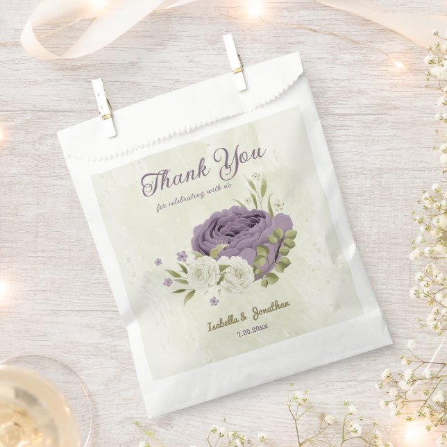 Sachets En Papier fleurs blanches mauves verdure mariage (Coupé)