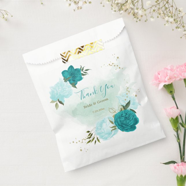 Sachets En Papier fleurs bleu clair turquoise mariage (Scellé)