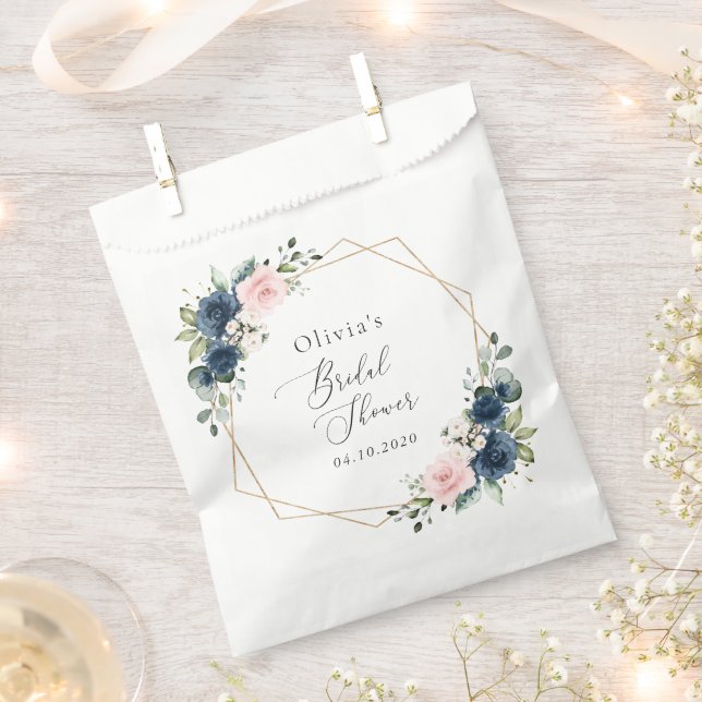 Sachets En Papier Fleurs Bleu Marine, Fleurs Roses, Fête de Mariée (Coupé)