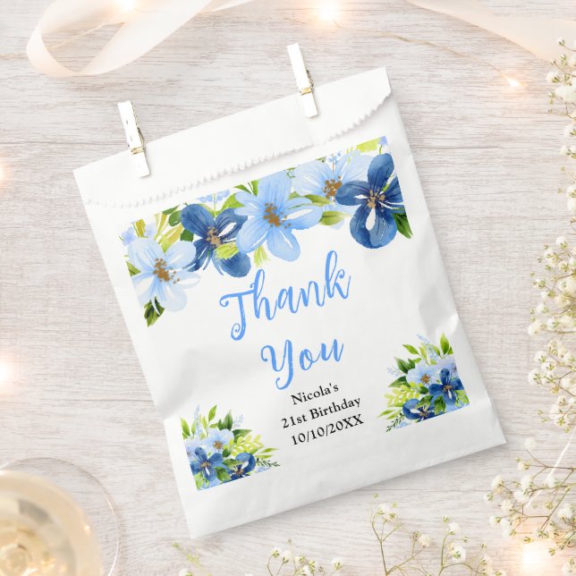 Sachets En Papier Fleurs Bleues et Nuit de Mariage Remerciements (Coupé)