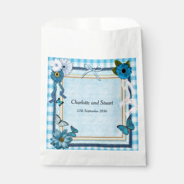 Sachets En Papier Fleurs Bleues et Papillons (Devant)