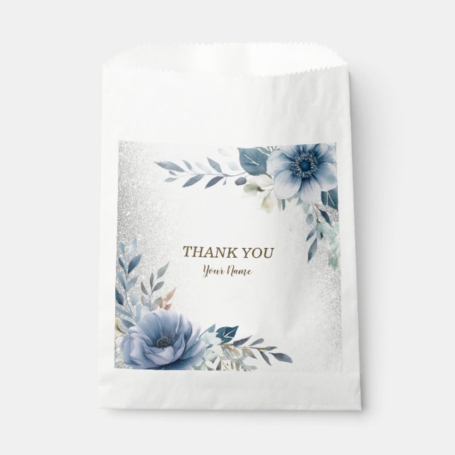 Sachets En Papier Fleurs d'Aquarelle bleu Dusty Silver Elégant (Devant)