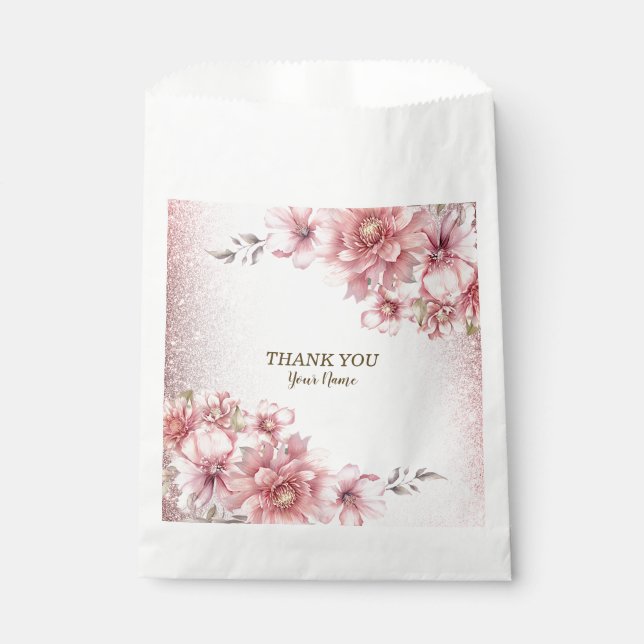 Sachets En Papier Fleurs d'aquarelle rose fêtards Parties scintillan (Devant)