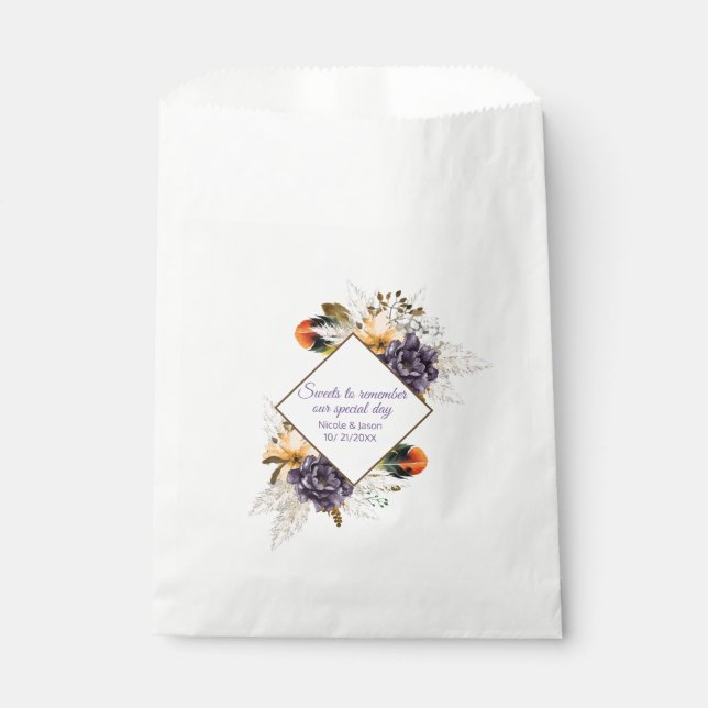 Sachets En Papier Fleurs d'automne et Mariage en herbe Pampas (Devant)