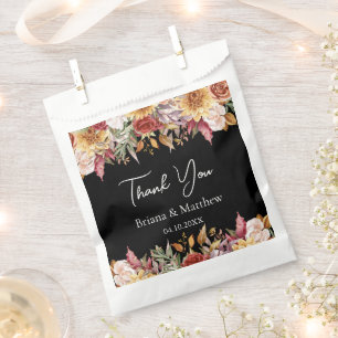 Sachets En Papier Fleurs de feuillage d'automne Mariage noir et blan