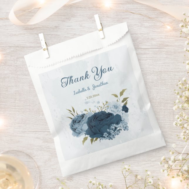 Sachets En Papier fleurs de mariage bleu clair navy  (Coupé)