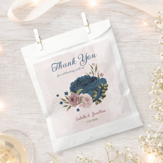Sachets En Papier fleurs de mariage bleu marine rose  (Coupé)