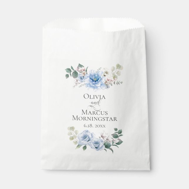 Sachets En Papier Fleurs de mariage Poudre Bleu pivoines (Devant)