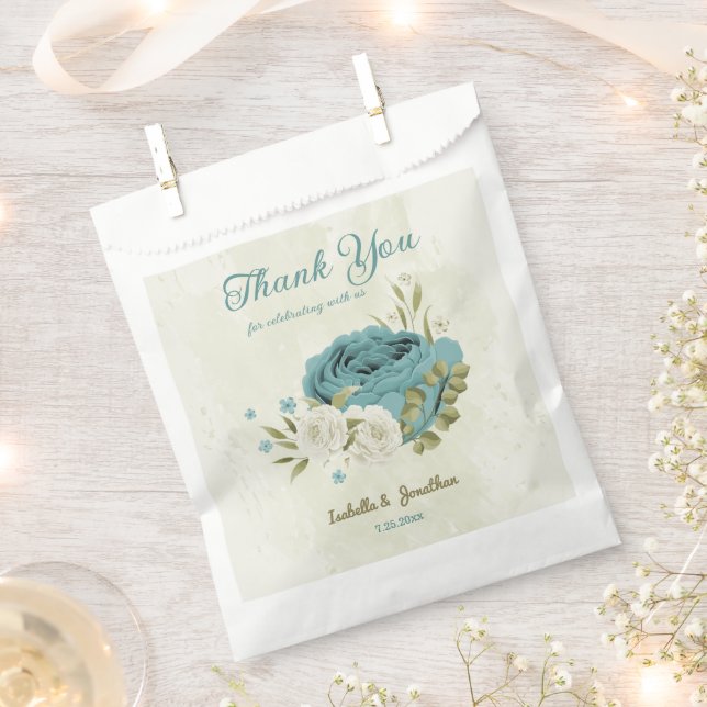 Sachets En Papier fleurs de mariage verdure blanc bleu (Coupé)