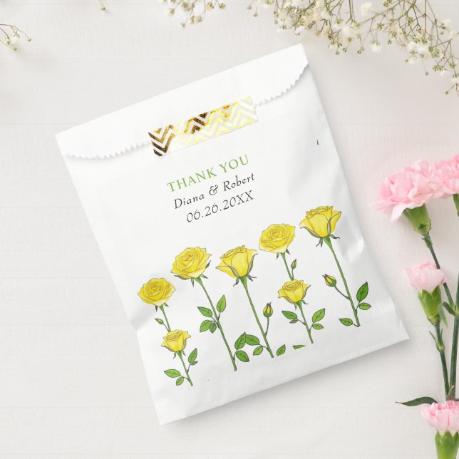 Sachets En Papier Fleurs de rose jaune florale Merci mariage (Scellé)