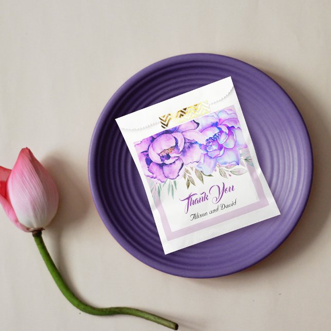 Sachets En Papier Fleurs d'eau violet et bleu mariage fleuri (Créateur téléchargé)