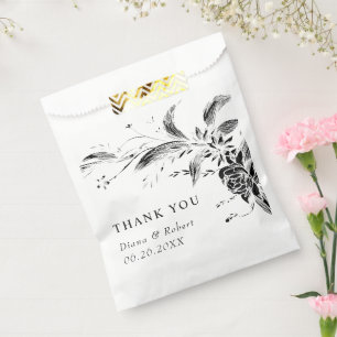 Sachets En Papier Fleurs élégantes noires et blanches Remerciements 