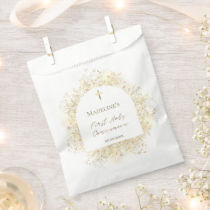 Sachets En Papier fleurs jaunes blanches aquarelle Première Communio