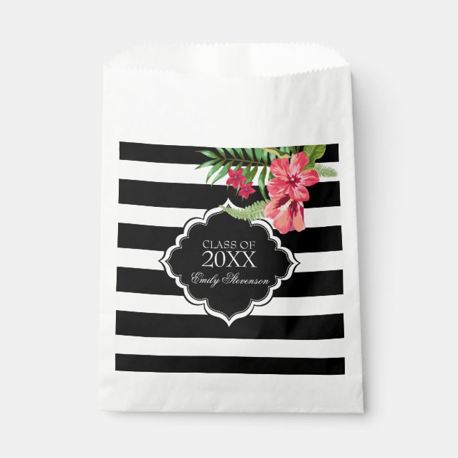 Sachets En Papier Fleurs Noires Et Blanches Et Roses (Devant)