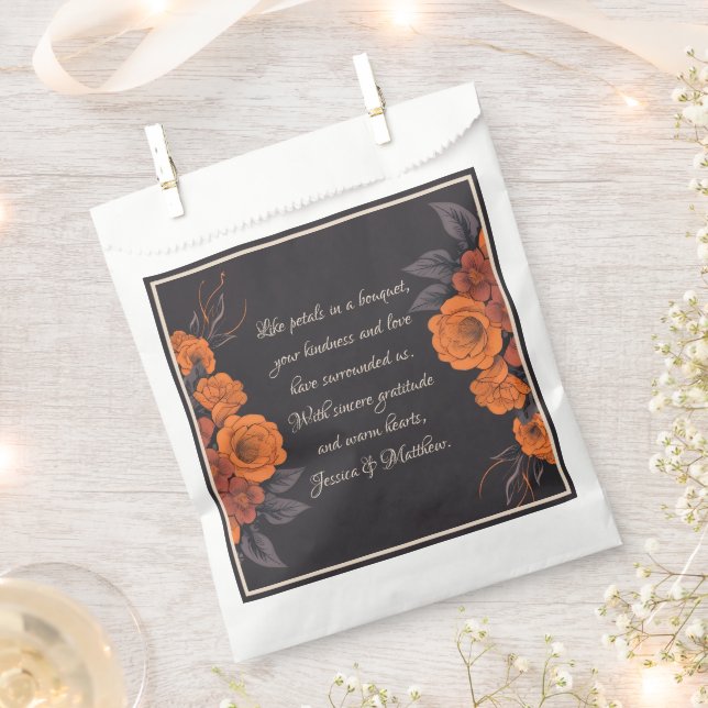 Sachets En Papier Fleurs orange Élégante gratitude  (Coupé)