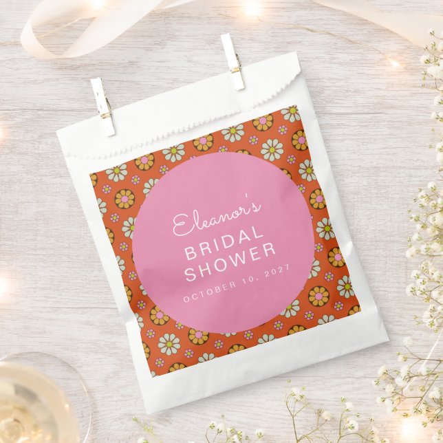 Sachets En Papier Fleurs rétro années 60 orange rose douche de marié (Coupé)