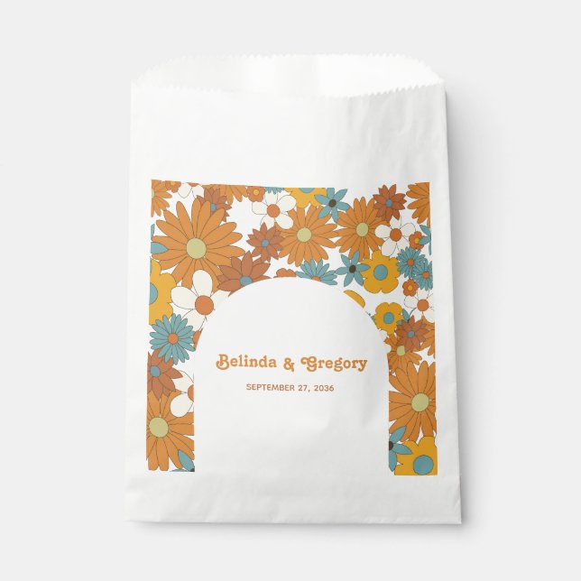 Sachets En Papier Fleurs rétro colorées 60's 70's Mariage (Devant)