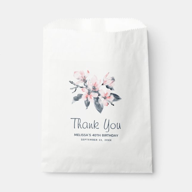 Sachets En Papier Fleurs rose et gris Aquarelle classique Anniversai (Devant)