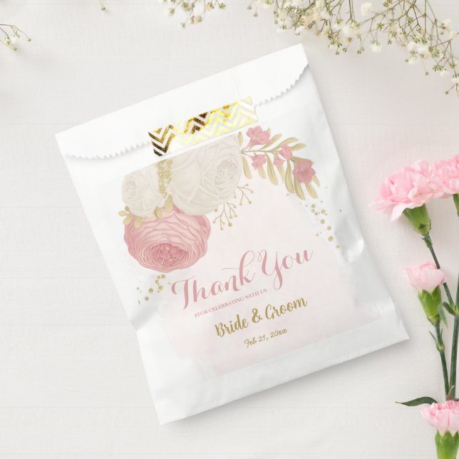 Sachets En Papier fleurs roses et blanches or botanique (Scellé)