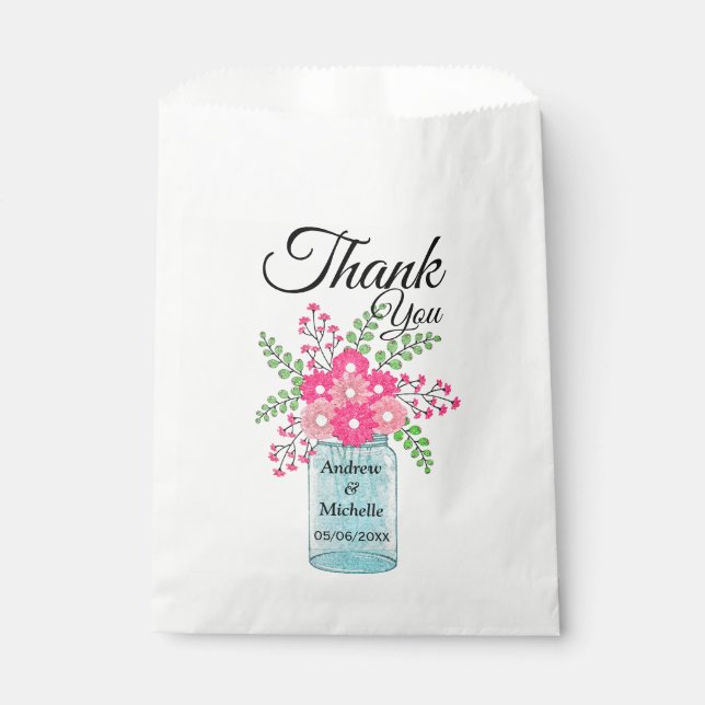 Sachets En Papier Fleurs roses Mason Jar Merci (Devant)
