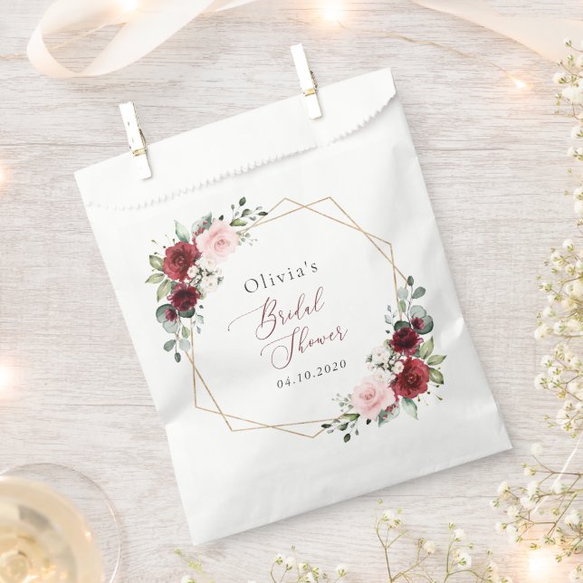 Sachets En Papier Fleurs rouges de Bourgogne, fleurs roses, douche d (Coupé)