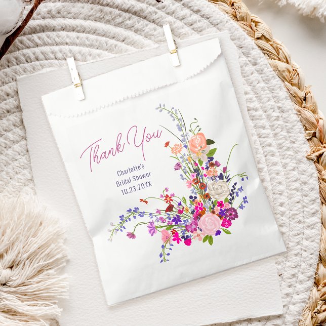 Sachets En Papier Fleurs sauvages modernes merci douche nuptiale (Modern wild flowers thank you bridal shower favor bag)