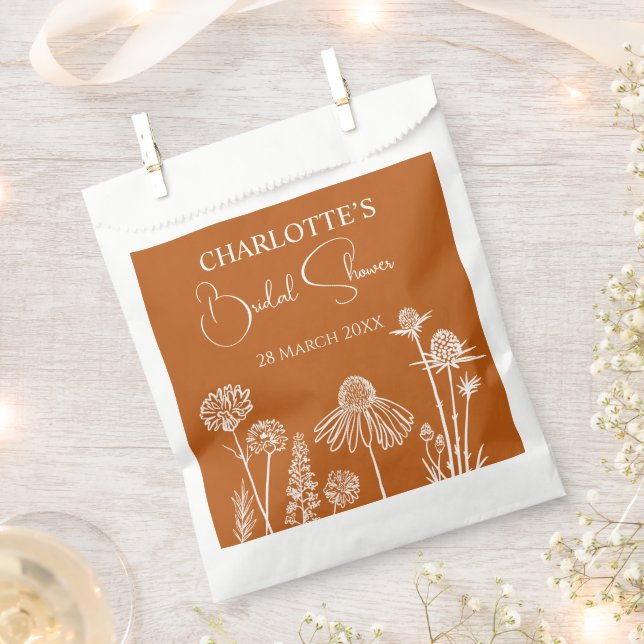 Sachets En Papier Fleurs sauvages orange brûlé croquis floral  (Coupé)