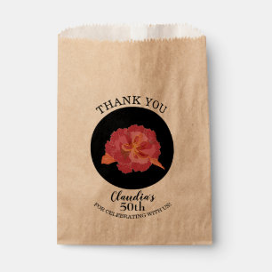 Sachets En Papier Fleurs Tropicales Roses sur Fond Noir Merci