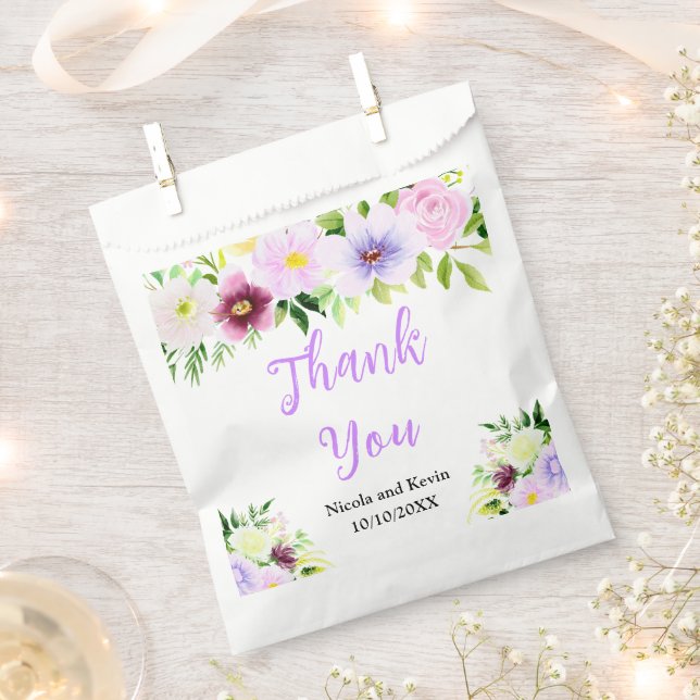 Sachets En Papier Fleurs violettes de printemps avec feuillage (Coupé)