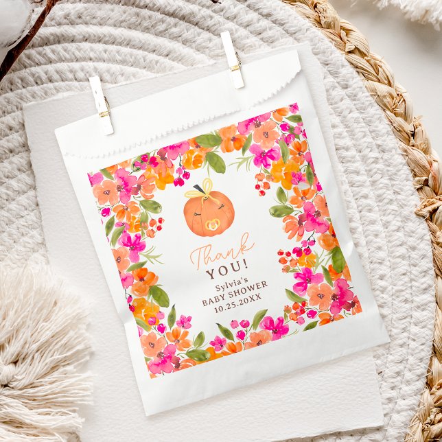 Sachets En Papier Floral Fall mignon petit baby shower citrouille (Floral Fall cute little pumpkin baby shower Favor Bag)