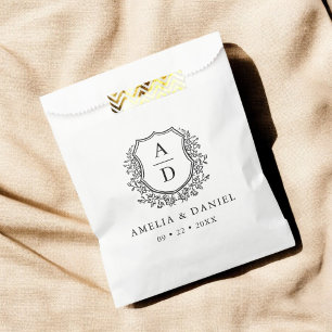 Sachets En Papier Floral Monogramme Mariage Blanc Crest Moderne