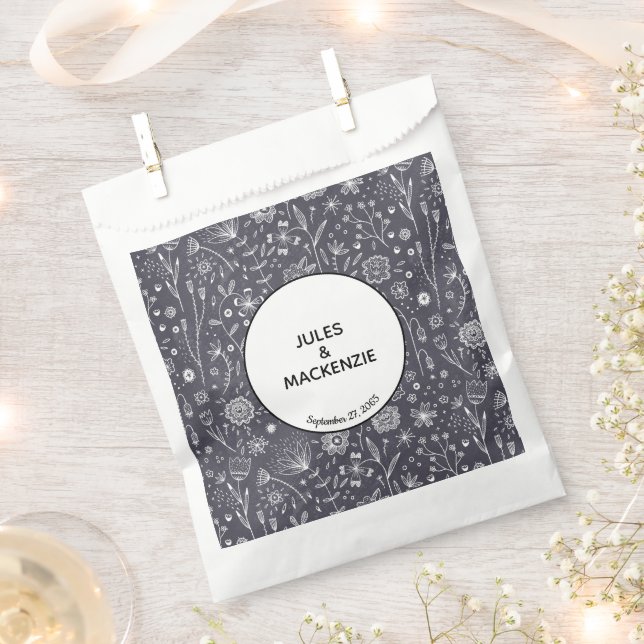 Sachets En Papier Floral noir et blanc moderne (Coupé)