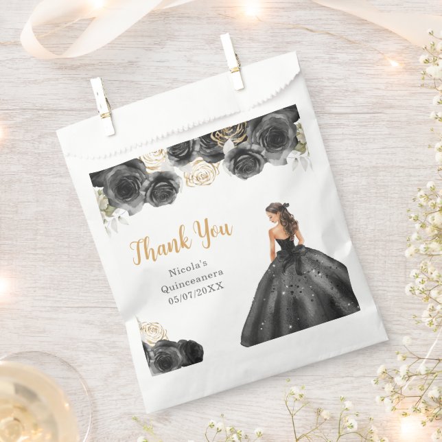 Sachets En Papier Floral Princess in Black Dress Quinceanera (Coupé)