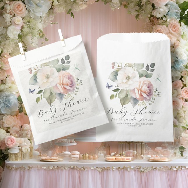 Sachets En Papier Floral Rose Jardin Doux bébé rose fille Douche (Créateur téléchargé)
