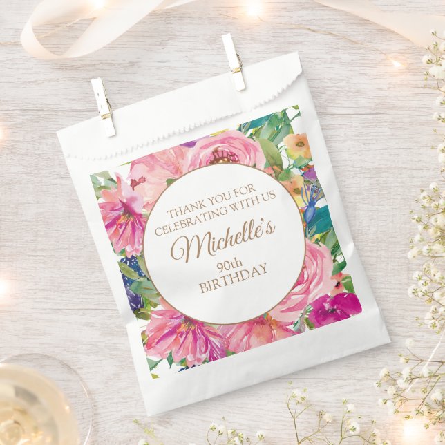 Sachets En Papier Floral rose jaune 90e anniversaire (Coupé)