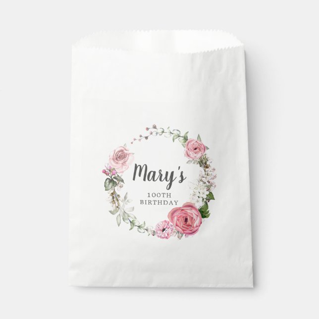 Sachets En Papier Floral rose rustique 100e anniversaire (Devant)