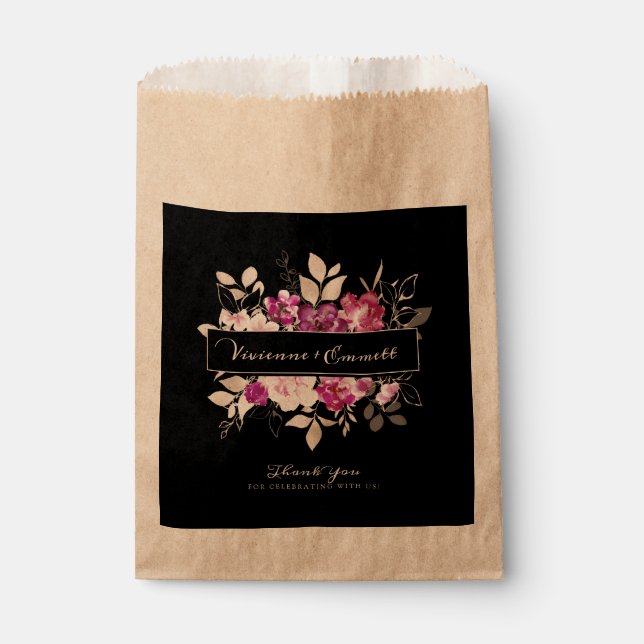 Sachets En Papier Floral violet et rose sur Mariage noir (Devant)