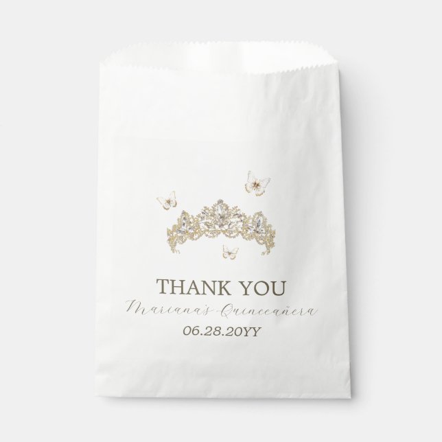 Sachets En Papier Florales d'hiver en argent blanc Quinceañera (Devant)