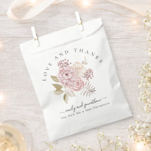 Sachets En Papier Florales roses modernes Merci noms Mariage