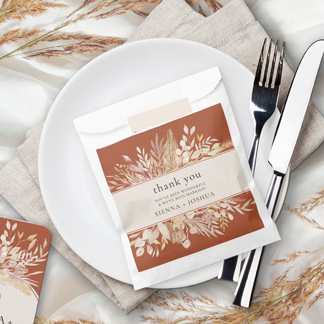 Sachets En Papier Foliage Duet Terracotta Crème Merci botanique (Favor Bags for your wedding guests with personalized thank you message)