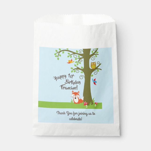 Sachets En Papier Forest Friends Woodland Cute 1ère fête d'anniversa (Devant)