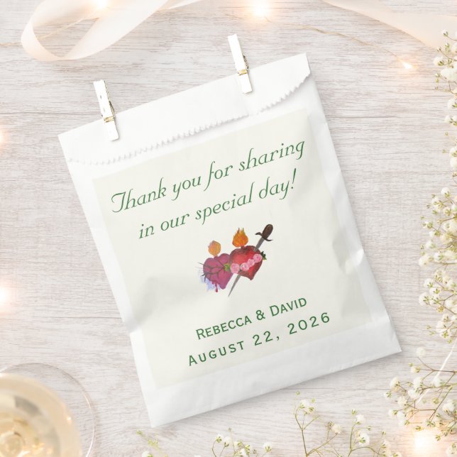 Sachets En Papier Forest-Green & Cream Two Hearts Catholic Wedding (Coupé)