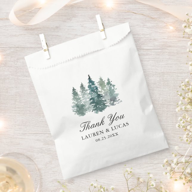 Sachets En Papier Forêt Bois Arbres Pin Merci Mariage (Coupé)